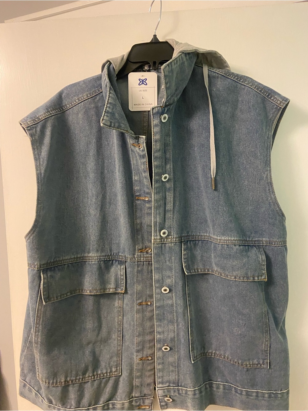 Light Blue Denim Sleeveless Hooded Vest - new with tags